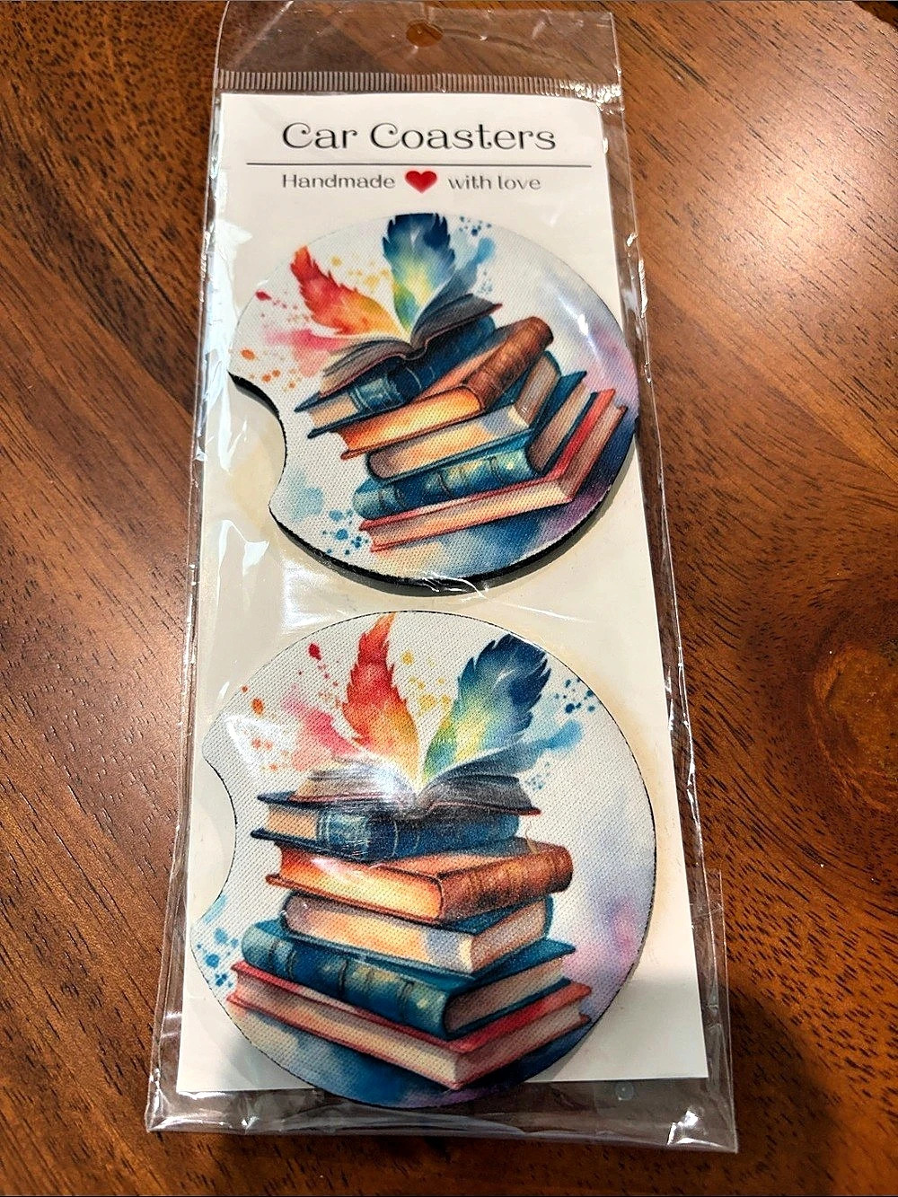Handmade Book Car Coasters Blue & Multicolor New in Packaging